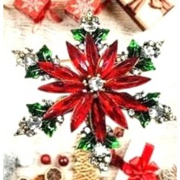 Poinsettia Brooch Pin New Christmas Flower December Birthstone Festive L… - Picture 9 of 12